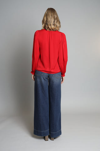 Lola + Sophie Pleated Sleeve V Neck Shirt