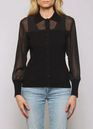 Lonnys Sheer Ribbed Button Up Shirt - Premium clothing at Lonnys NY - Just $110! Shop Womens clothing now 