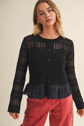 Love & Luxury Lace Bottom Knit Cardigan
