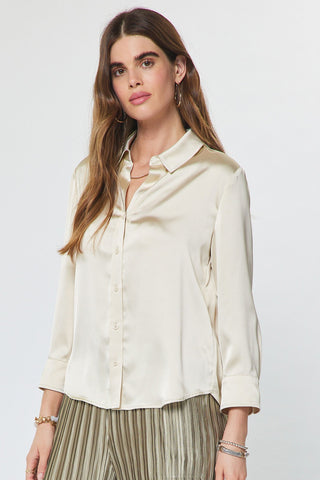 Madison 3/4 Sleeve Satiny Button Down Shirt