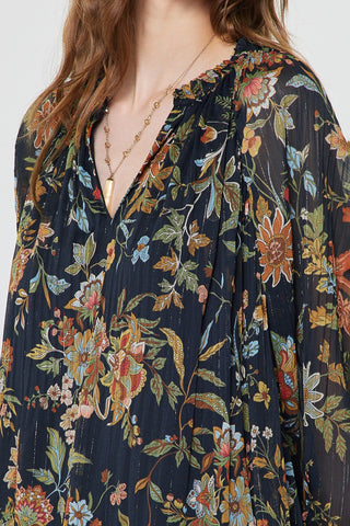 Madison Botanical Print Pleated Blouse