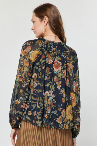 Madison Botanical Print Pleated Blouse