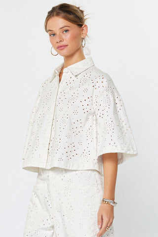 Madison Eyelet Embroidered Cropped Shirt