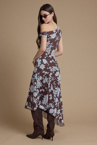 2877 One Shoulder Floral Midi Dress