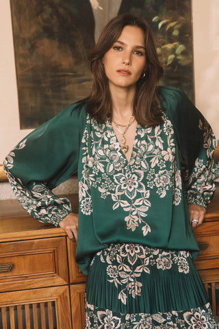 Madison Floral Printed Split Neck Blouse