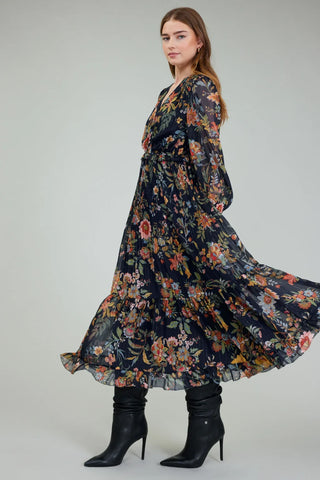 Madison Floral Surplice Pleated Maxi Dress
