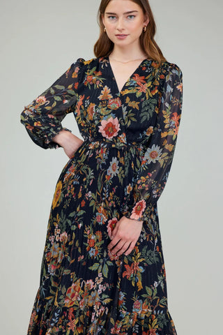 Madison Floral Surplice Pleated Maxi Dress