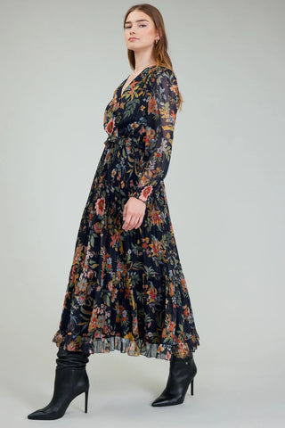 Madison Floral Surplice Pleated Maxi Dress