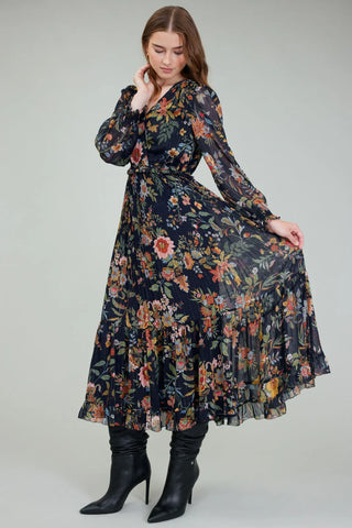 Madison Floral Surplice Pleated Maxi Dress