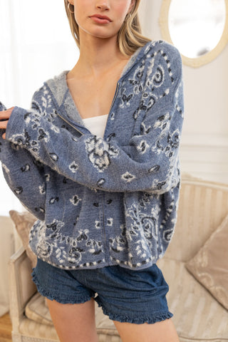 Madison Fuzzy Hooded Zip Up Cardigan