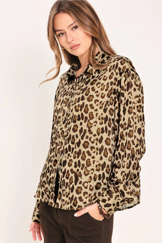 Madison Leopard Print Woven Button Down Shirt