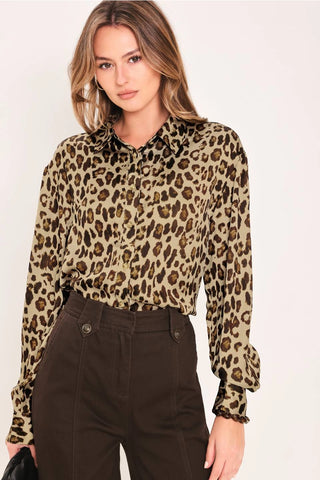 Madison Leopard Print Woven Button Down Shirt