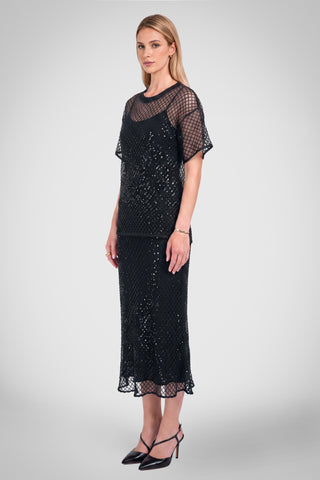 Madison Mesh Sequin Short Sleeve Shirt with Cami