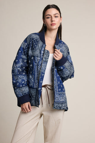 Madison Paisely Bandana Quilted Bomber Jacket