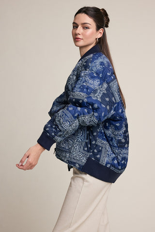 Madison Paisely Bandana Quilted Bomber Jacket