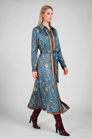 Madison Printed Satin Shirt Midi Dress