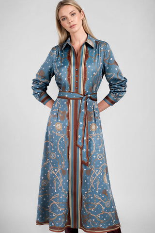 Madison Printed Satin Shirt Midi Dress
