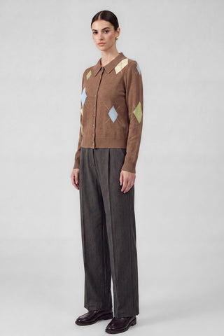 Madison Rhinstone Argyle Button Front Cardigan
