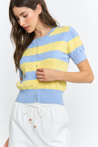 Madison Striped Short Sleeve Cardigan