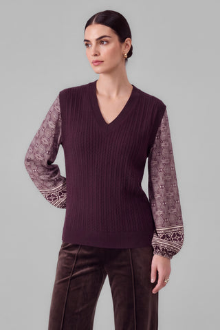 Madison V Neck Printed Sleeve Top