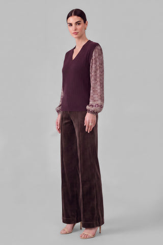 Madison V Neck Printed Sleeve Top