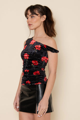 Madison Velvet One Shoulder Floral Top