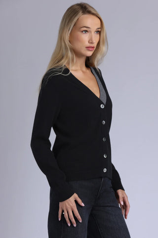 Minnie Rose Contrast Placket Cardigan
