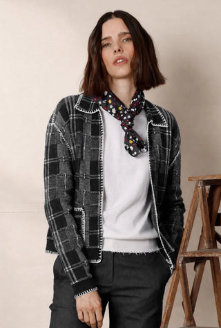 Minnie Rose Plaid Collared Open Cardigan