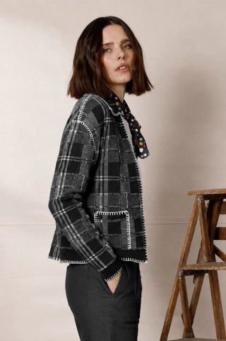 Minnie Rose Plaid Collared Open Cardigan