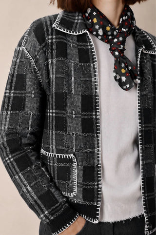 Minnie Rose Plaid Collared Open Cardigan