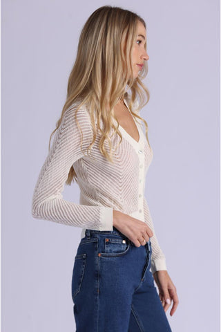 Minnie Rose Chevron Pointelle Cardigan