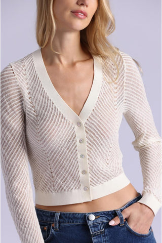 Minnie Rose Chevron Pointelle Cardigan