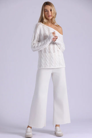 Minnie Rose Boucle Cable Off Shoulder Sweater