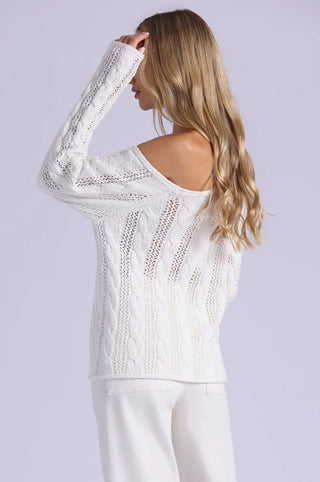 Minnie Rose Boucle Cable Off Shoulder Sweater