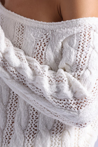 Minnie Rose Boucle Cable Off Shoulder Sweater