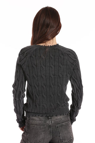 Minnie Rose Distressed Cable V-Neck *FINAL SALE* - Premium sweater at Lonnys NY - Just $101! Shop Womens clothing now 