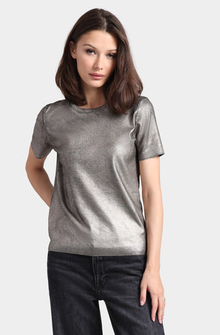 Minnie Rose Metallic Short Sleeve Crew Tee - Premium clothing at Lonnys NY - Just $288! Shop Womens clothing now 