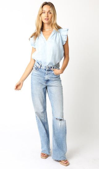 Olivaceous Heidi Linen Ruffle Blouse