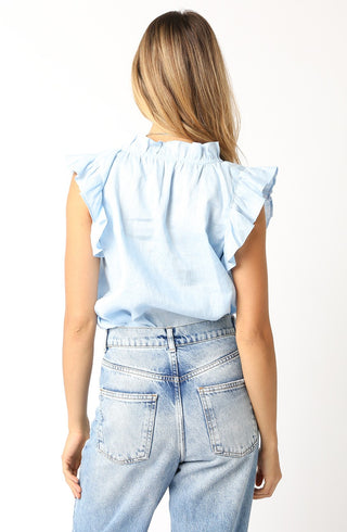 Olivaceous Heidi Linen Ruffle Blouse