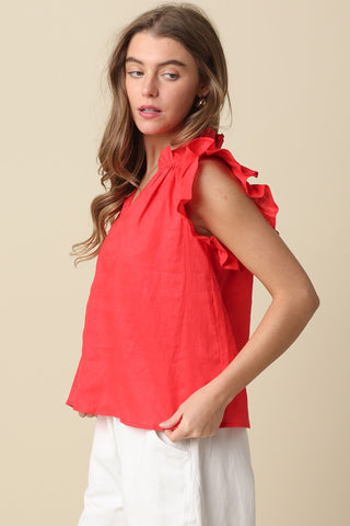 Olivaceous Heidi Linen Ruffle Blouse