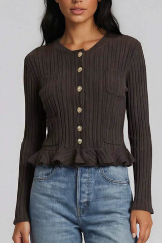 Pete Pointelle Peplum Button Front Top