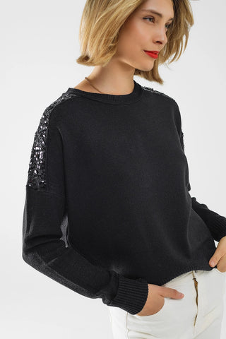 Q2 Sequin Shoulder Sweater - Premium clothing at Lonnys NY - Just $70! Shop Womens clothing now 