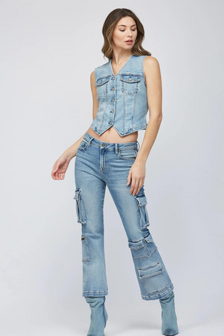 Hidden Jeans Rebel Light Wash Fitted Denim Vest - Premium Shirts & Tops from Hidden Jeans - Just $84! Shop now 