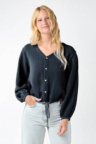 Red Haute Cropped Button Down Blouse - Premium clothing at Lonnys NY - Just $114! Shop Womens clothing now 