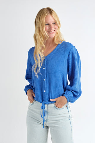 Red Haute Cropped Button Down Blouse - Premium clothing at Lonnys NY - Just $114! Shop Womens clothing now 