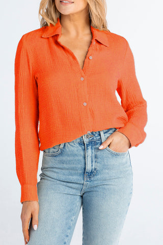 Red Haute Cotton Gauze Button Up Shirt - Premium clothing at Lonnys NY - Just $114! Shop Womens clothing now 