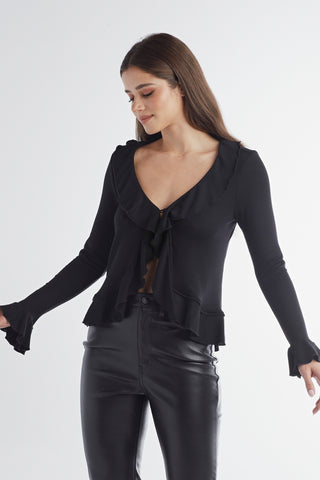 Red Haute Ruffle Cardigan - Premium clothing at Lonnys NY - Just $119! Shop Womens clothing now 