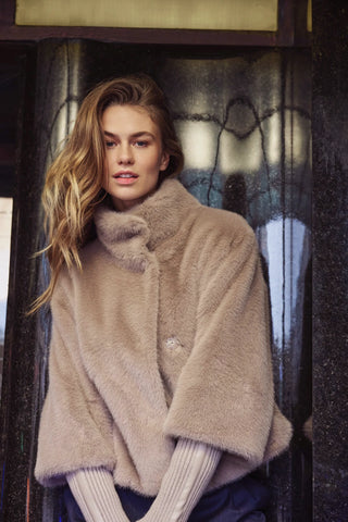 Rino & Pelle Nesrin Faux Fur Jacket with Detachable Ribbed Sleeves
