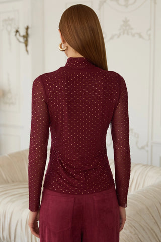 Skies are Blue Embellished Mesh Mockneck Shirt