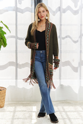 Standerd Fringe Hem Long Cardigan